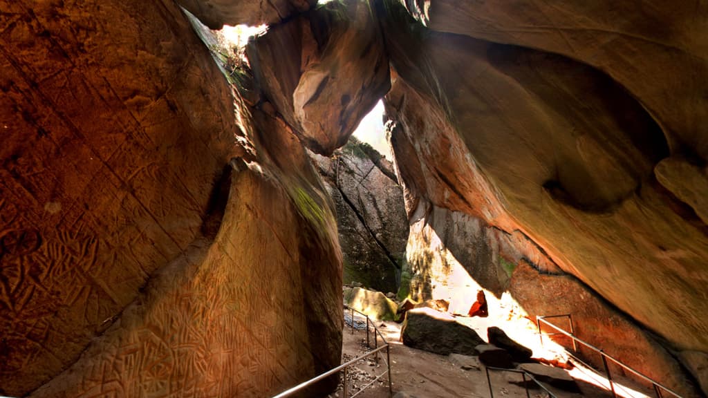 Ancient carvings inside Edakkal Caves